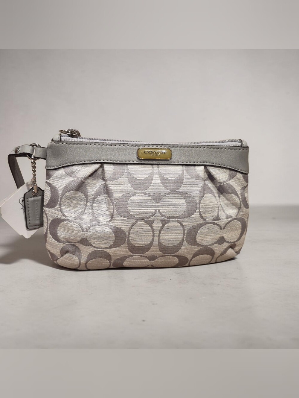 Coach Shantung Pleated Grey Wristlet (F48754)